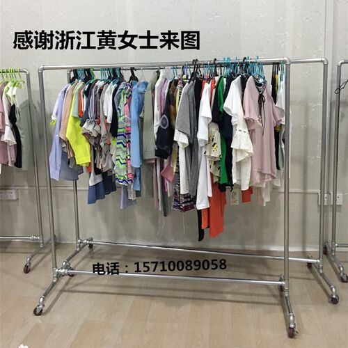 服装展示架水管龙门架铁艺落地架带滑轮铁衣架室内晾衣架简易货架 - 图2