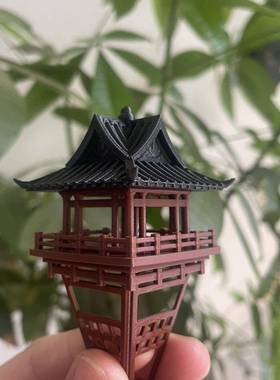 中式古建筑模型悬空亭景观假山鱼缸水陆庭院盆景摆件国风凉亭素材