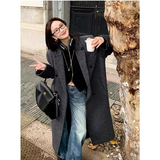 QY2025 autumn and winter Korean high-end mid-length temperament antelope thickened coat