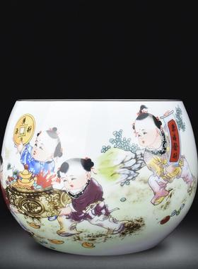 景德镇陶瓷器财源广进聚宝盆摆件家居新中式客厅饰品玄关风水鱼缸
