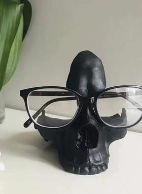 哥特风骷髅头眼镜支架收纳奇特搞怪礼物房间装饰工位桌面创意摆件