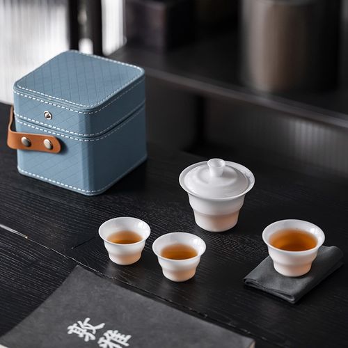 德化冰种羊脂玉瓷套装便携茶具户外陶瓷旅行茶具快客杯可添.加log - 图0