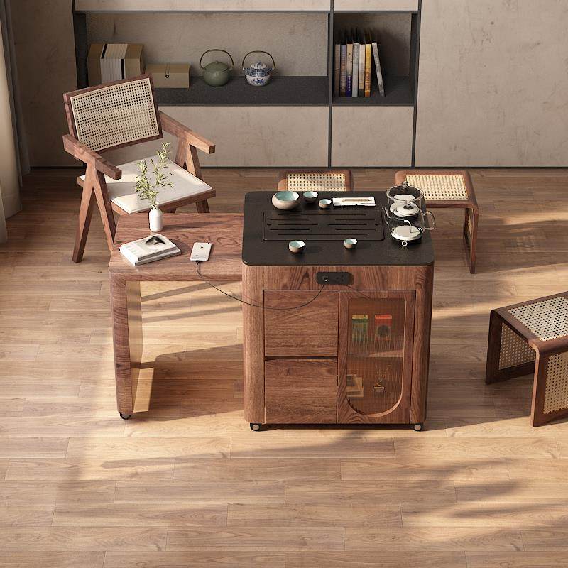 木伈居 茶语可伸缩实木阳台茶台茶车小户型家用可移动功夫茶几椅,淘宝优惠券,粉丝福利购,淘宝优惠卷