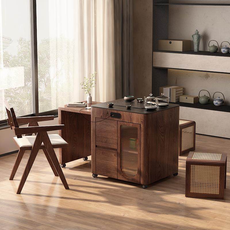 木伈居 茶语可伸缩实木阳台茶台茶车小户型家用可移动功夫茶几椅,淘宝优惠券,粉丝福利购,淘宝优惠卷