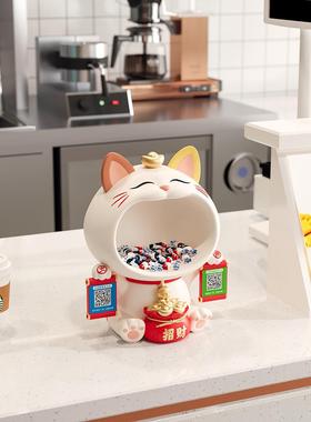 招财猫摆件收钱二维码店铺开张收银台前台发财猫装饰新店开业礼物