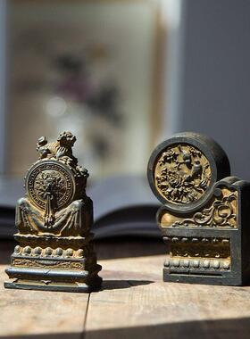 新中式仿古国风仿铸铁抱鼓石门墩桌面小摆件家居饰品茶桌茶宠茶具