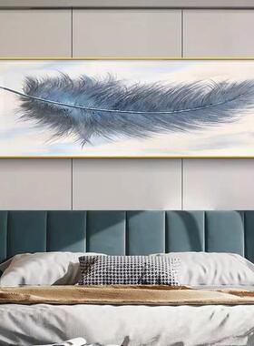 轻奢卧室装饰画床头挂画横幅现代简约主卧壁画金羽吉祥房间背景墙