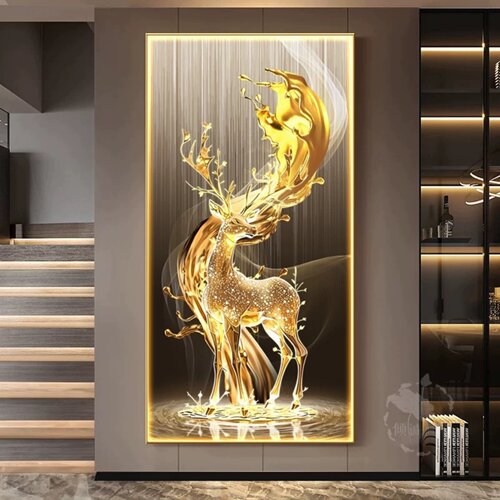 福鹿玄关装饰画走廊过道挂画高级感轻奢现代简约黑金经典灯光壁画 - 图2