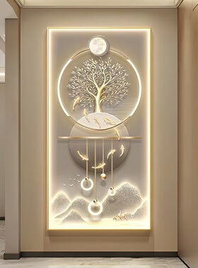 轻奢带灯玄关正对门穗穗平安挂画