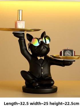 法国斗牛犬储存装饰品入口门钥匙托盘前台糖果托盘可访问豪华家居