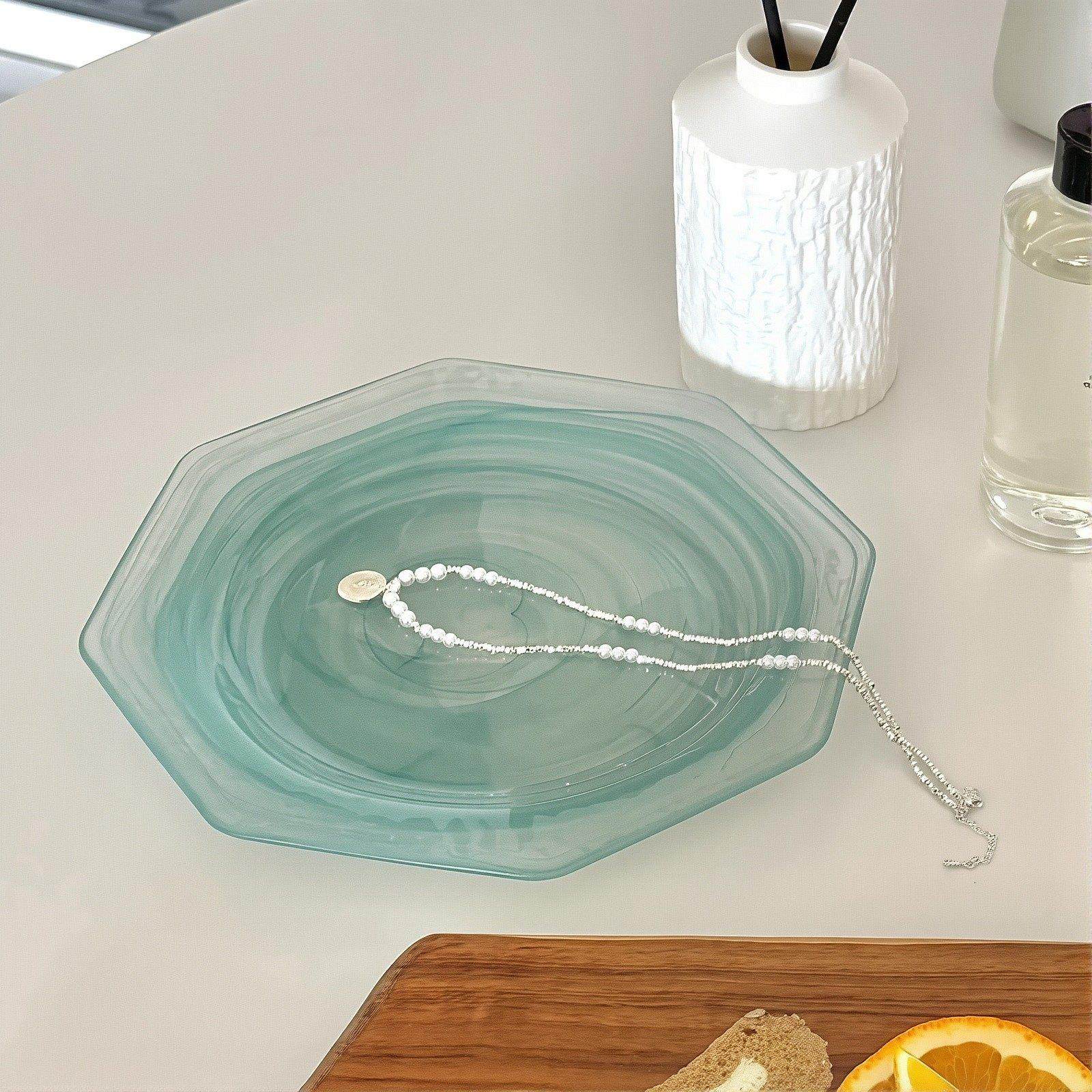 法式轻奢白色琉璃八角果盘样板间桌面茶几收纳玄关高级感托 托盘,淘宝优惠券,粉丝福利购,淘宝优惠卷