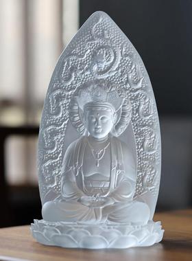 普陀山阿杜观音釉面坐像观音家背板佛像拜佛桌处佛堂摆件