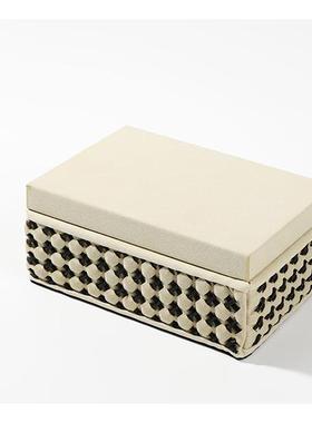 现代轻奢皮革编织纹收纳盒衣帽间首饰盒样板间软装饰家居摆件