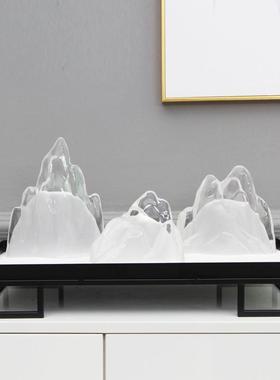 新中式样板房透明假山摆件酒店家居客厅软装饰品玄关景观禅意摆设