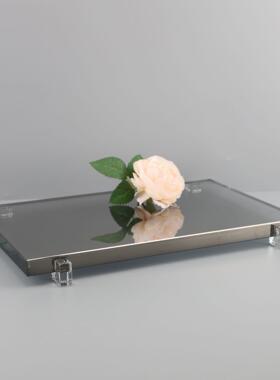 新中式烟灰色水晶托盘样板房卧室书房客厅餐厅桌面玄关装饰品摆件