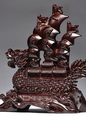 一帆风顺帆船摆件黑檀木雕工艺品实木小木船办公室装饰小摆设礼品