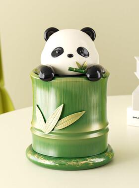 可爱熊猫文创牙签盒家用桌面装饰摆件新款高颜值牙线收纳罐棉签盒
