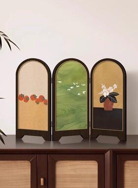 新中式绿色飞鸟屏风桌面摆件玄关柜茶桌家居装饰品客厅摆画礼品