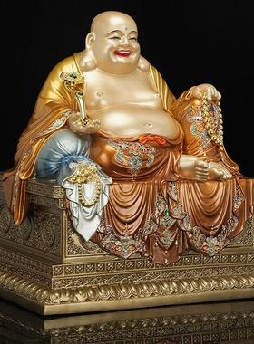 纯铜彩绘弥勒佛金刚座大肚佛像笑佛家用客厅供奉招财店铺公司开业