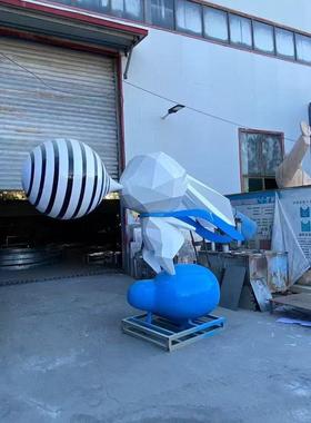 不锈钢熊猫雕塑定制户外长颈金属抽象小鹿切面造型动物大象摆饰