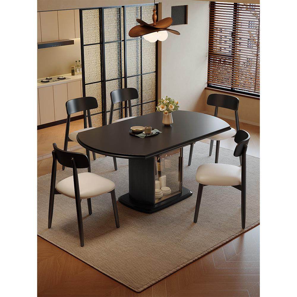 中世纪风格电磁炉石板餐桌椅组合家用小公寓折叠式餐桌方圆两用桌,淘宝优惠券,粉丝福利购,淘宝优惠卷