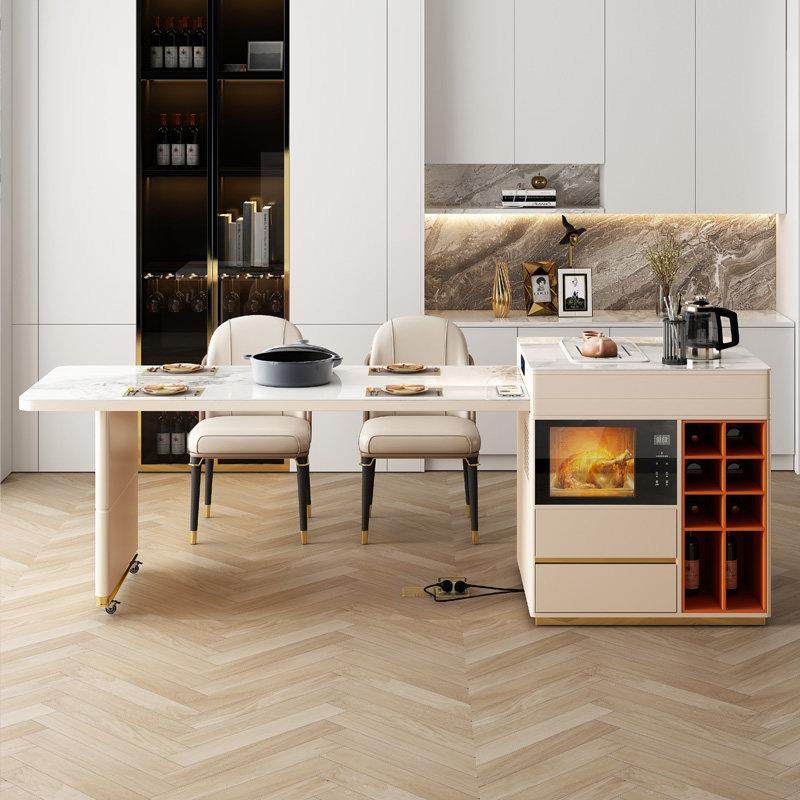 岛台餐桌一体可伸缩家用小户型泡茶桌带微波炉电磁炉岩板岛台餐桌,淘宝优惠券,粉丝福利购,淘宝优惠卷