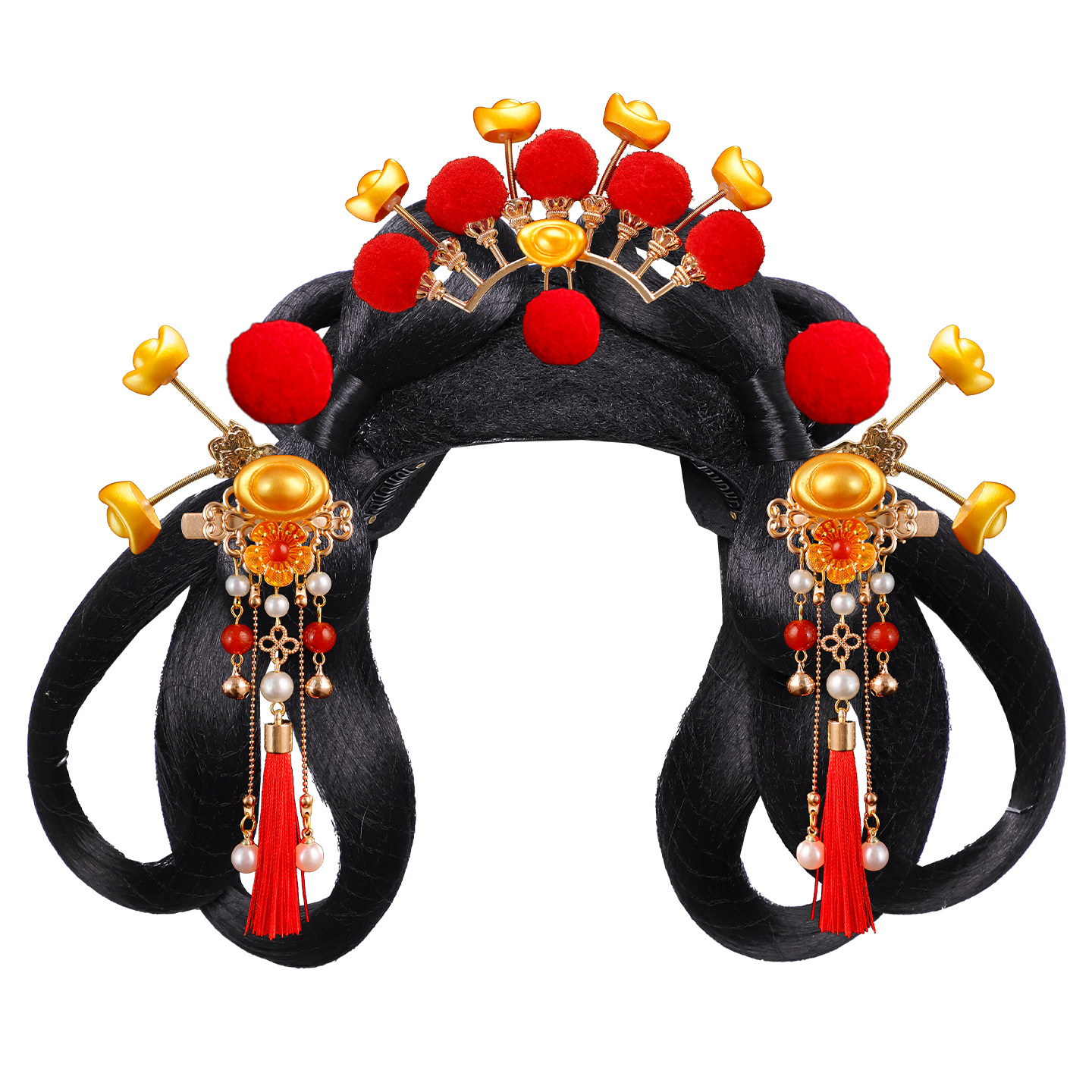 古风汉服头饰女童一体式全套发髻新年喜庆头饰演出假发发包组合,淘宝优惠券,粉丝福利购,淘宝优惠卷