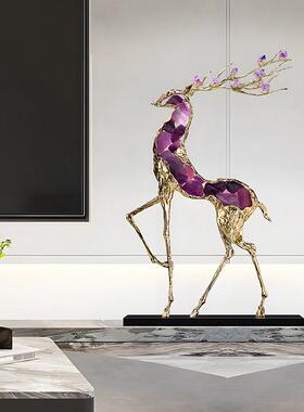 招财水晶鹿摆件轻奢高档客厅玄关电视柜装饰品样板间办公室工艺礼