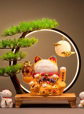 创意自动招手摇手招财猫灯圈摆件店铺开业送礼家居客厅收银台装饰