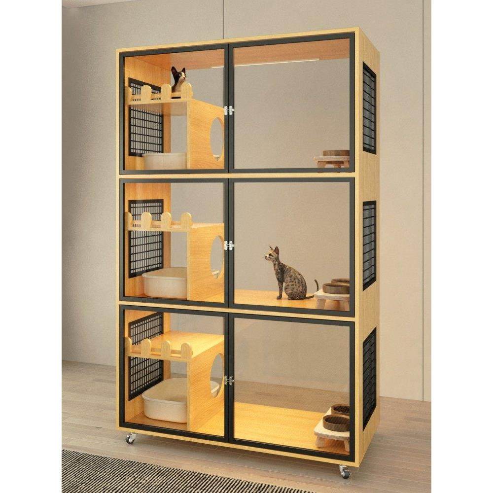 拇指喵实木猫笼猫柜子三层定制宠物繁育寄养展示柜玻璃全景猫窝舍,淘宝优惠券,粉丝福利购,淘宝优惠卷