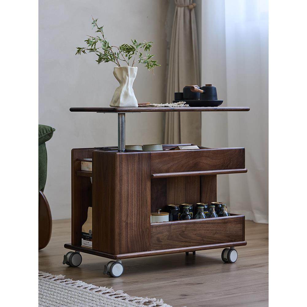 黑胡桃木沙发边几可移动升降小餐车全实木客厅茶几茶水柜置物架,淘宝优惠券,粉丝福利购,淘宝优惠卷