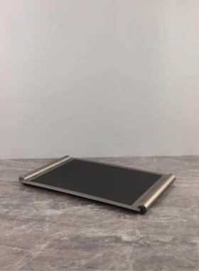 北欧创意金属皮革托盘摆件客厅卧室玄关电视柜软装家居软装收纳盘