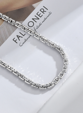 铂金四方卡地项链男PT950白金霸气粗老板链车花素金大气立体颈链