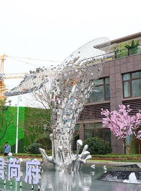 鲸鱼镂空雕塑不锈钢铁艺海洋动物摆件海豚金鱼悬挂吊装饰品定制