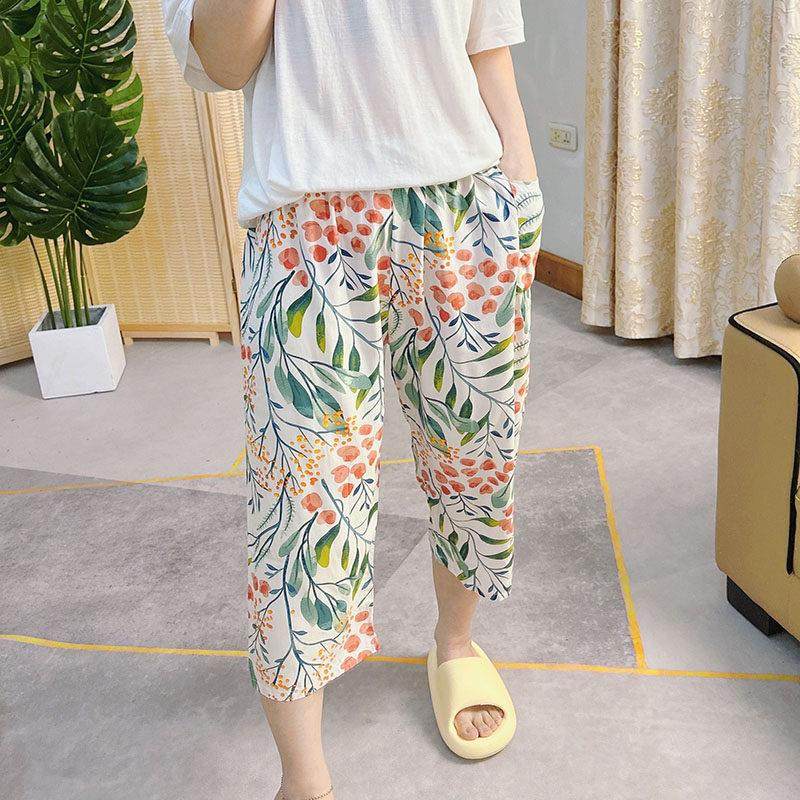 棉绸睡裤女夏季七分裤绵绸大尺码宽松加大新款人造棉妈妈家居花裤,淘宝优惠券,粉丝福利购,淘宝优惠卷