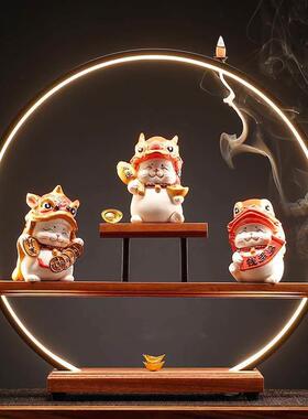 创意舞狮招财猫摆件可爱小号家居客厅桌面装饰乔迁店铺开业礼品