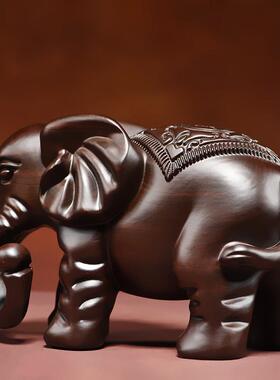 实木雕刻大象摆件黑檀木雕吸水福财对象家居玄关办公室装饰工艺品
