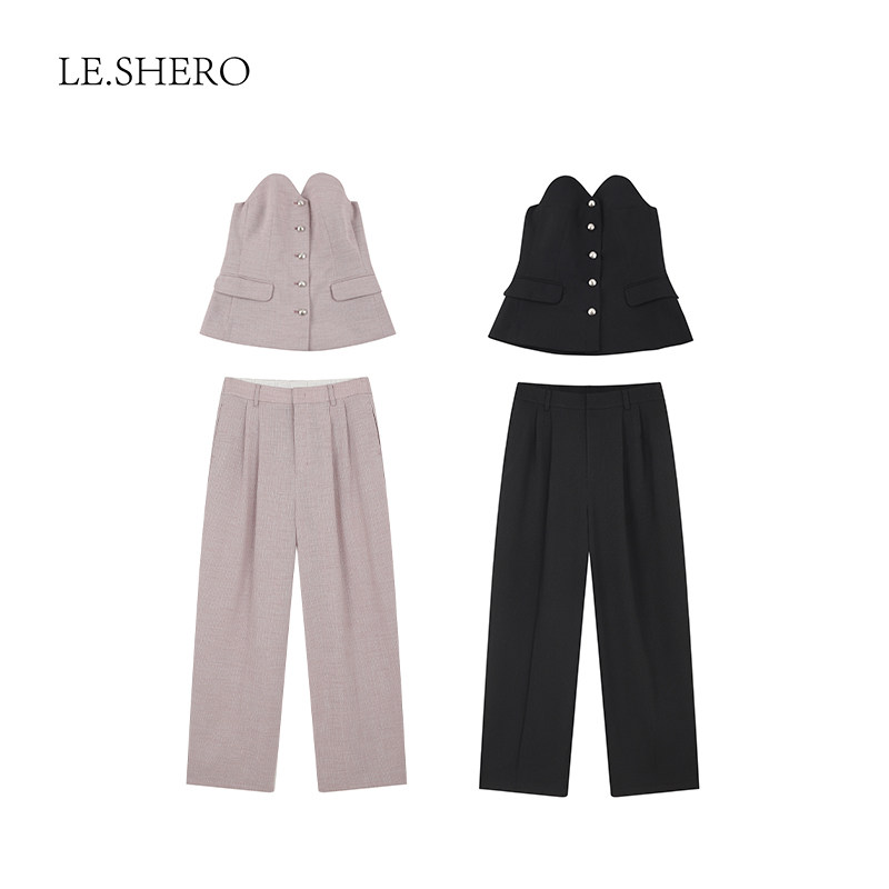 LE.SHERO立体裁剪气质修身裹胸设计感抹胸女夏上衣百搭长裤两件套,淘宝优惠券,粉丝福利购,淘宝优惠卷