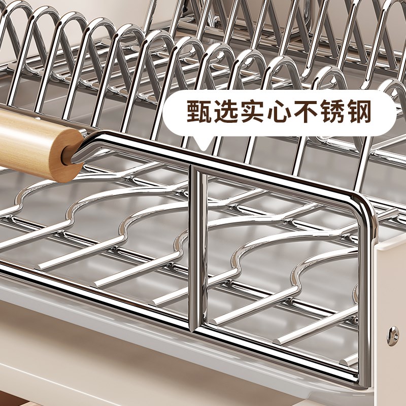 厨房抽拉式e碗碟收纳架不锈钢碗架置物架橱柜碗碟拉篮抽屉式沥水 - 图2