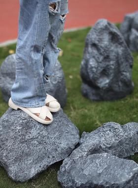 室内外干景观装饰黑山石庭院溪破损石舞台人造假石景观摄影道具