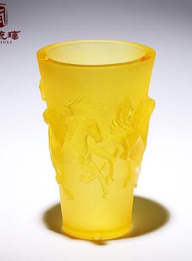 琉璃定制骏马生肖吉祥物花瓶水晶摆饰高级感小众客厅装饰品插干燥