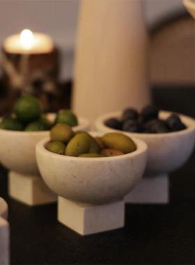 法式小托盘天然石头大理石果盘中古风客厅桌面摆件卧室首饰收纳