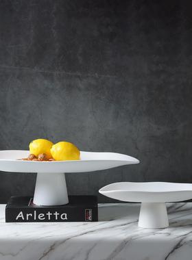 现代新中式北欧创意黑白陶瓷托盘果盘摆件家居样板房软装饰品用品