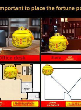 聚宝盆陶瓷罐子带盖双龙瓶招财进宝存钱罐乔迁开业店铺客厅摆件
