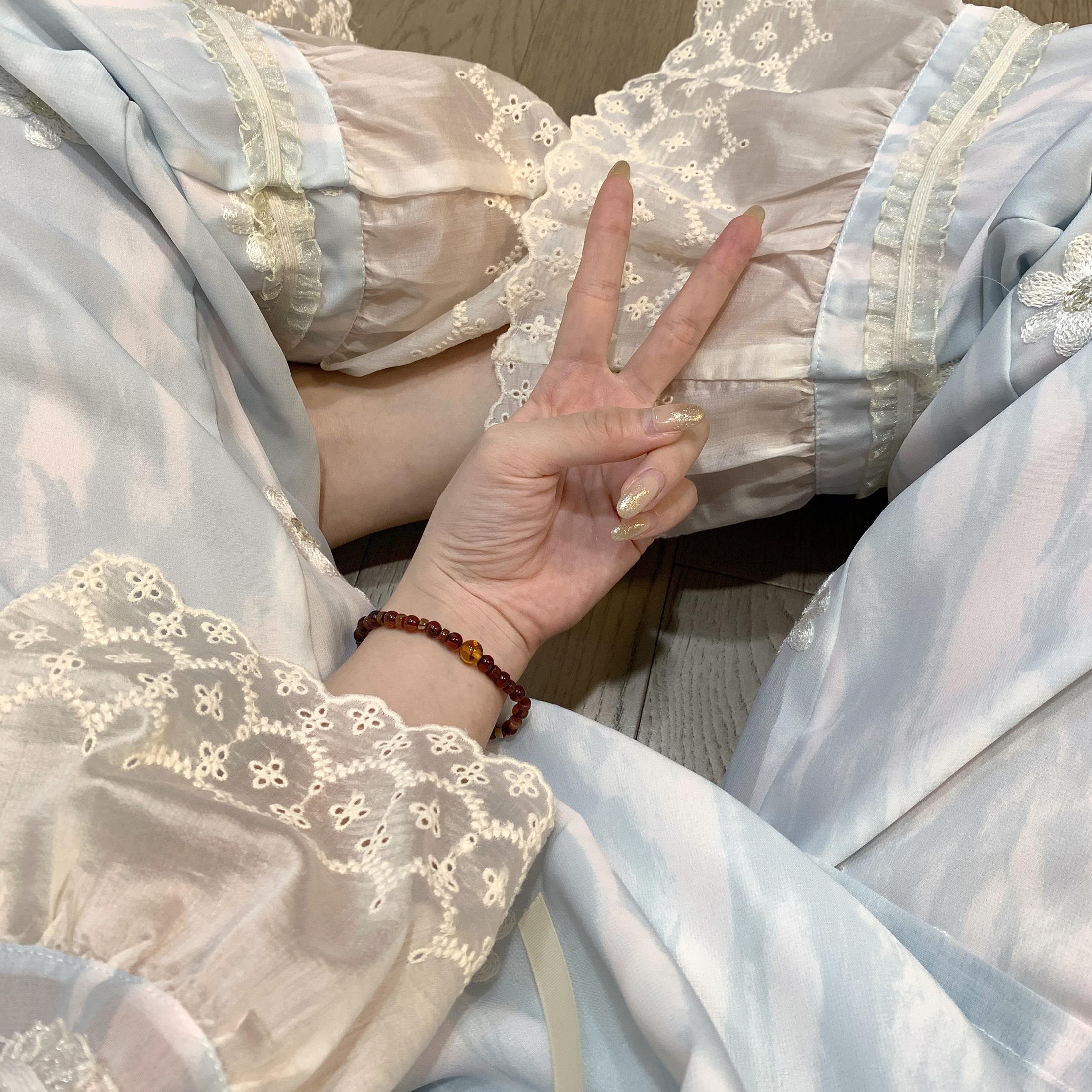 2025超火冰丝睡衣女款春秋可外穿公主风蕾丝边长裤家居服套装秋天 - 图2