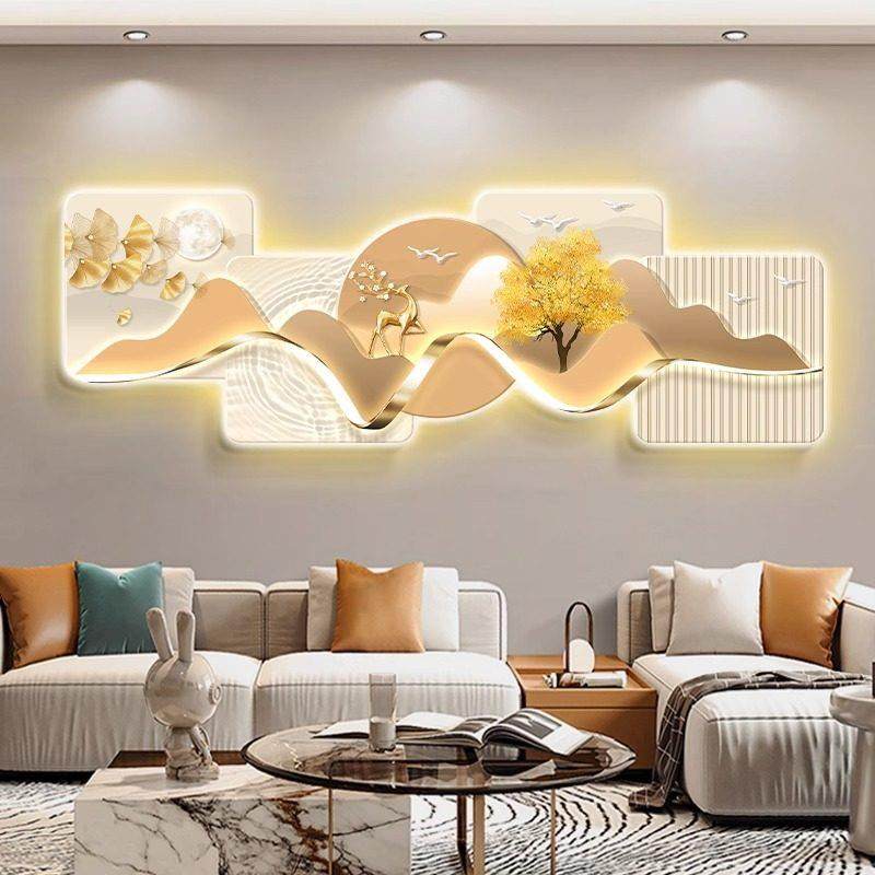 LED客厅高端装饰画 画新款沙发背景墙壁画 画高级感灯光画 画卧室,淘宝优惠券,粉丝福利购,淘宝优惠卷