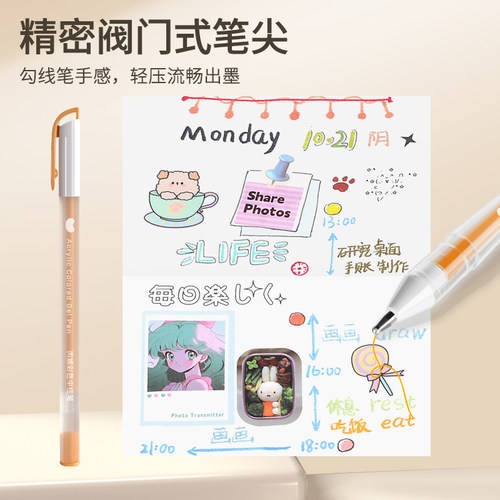 掌握丙烯按动中性笔彩色ins风彩绘高光初中高中小学生专用酸奶笔绘画手账笔diy丙烯颜料可叠色可水洗水彩笔 - 图2