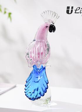琉璃鹦鹉鸟混彩艺术摆件轻奢手工吹制玻璃客厅样板间酒店软装装饰