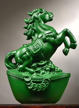 绿色木雕刻马摆件十二生肖马到成功红木家居客厅装饰开业工艺礼品