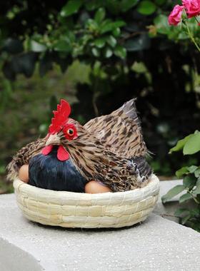仿真母鸡公鸡动物标本孵蛋鸡模型工艺品超市鸡蛋装饰美陈道具摆件